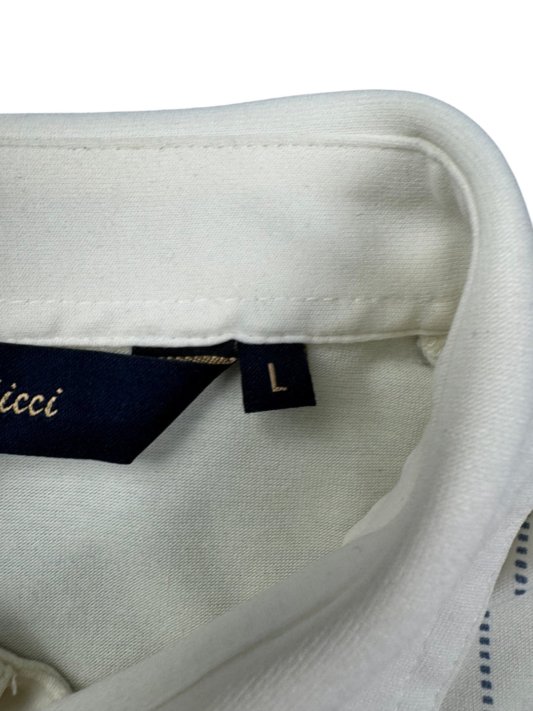 Gabicci White Polo Shirt with Geometric Design - L - Think Vintage