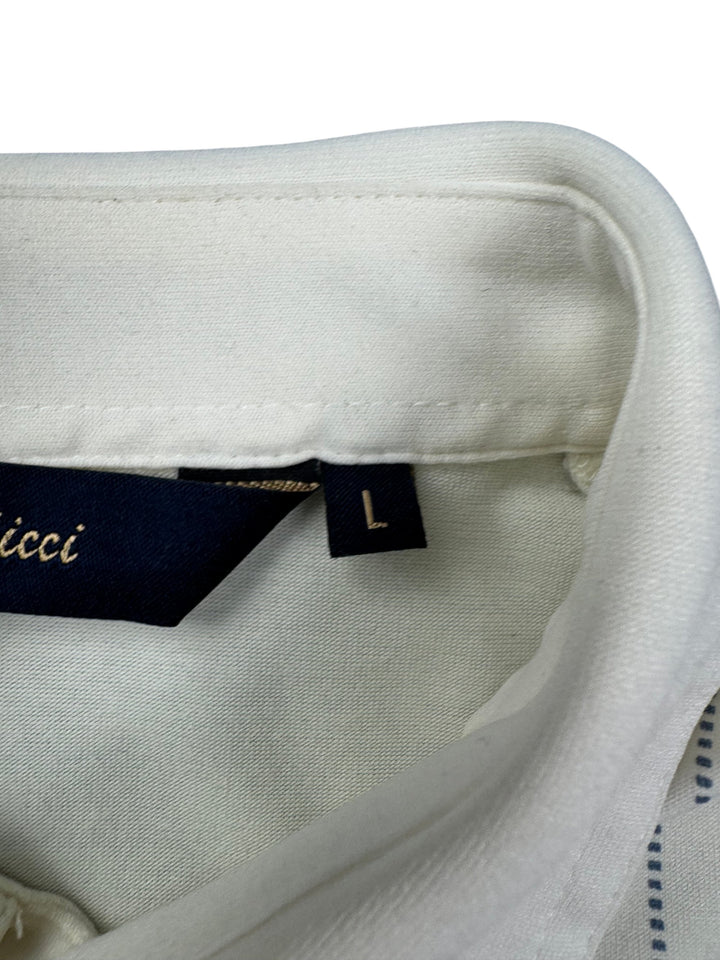 Gabicci White Polo Shirt with Geometric Design - L - Think Vintage
