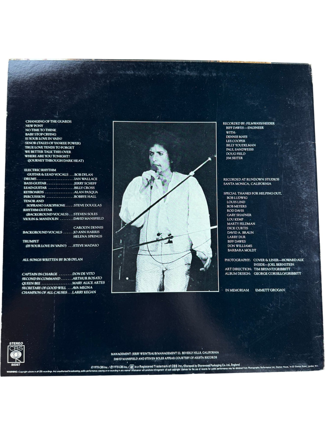 1978 Bob Dylan Street Legal Music Album - Good+