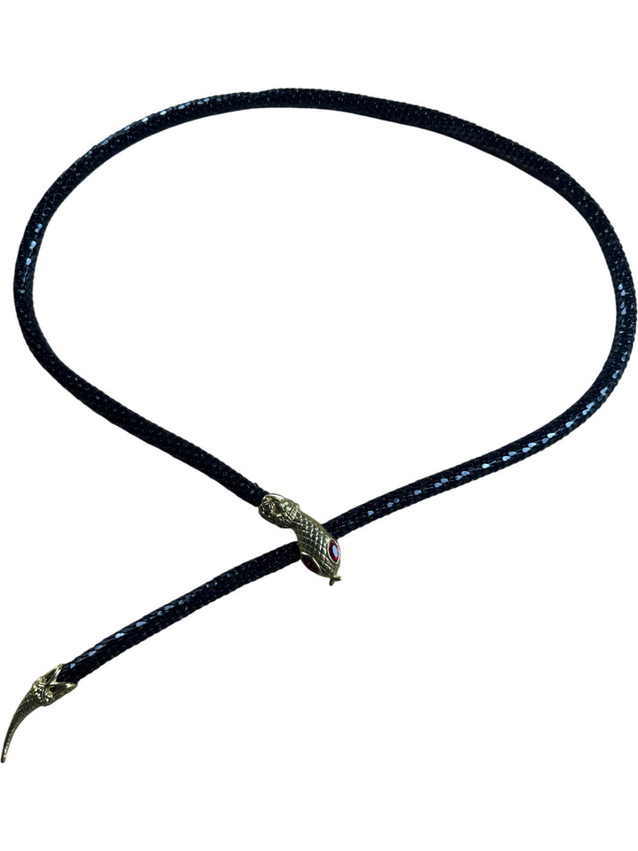 Black Snake Bolo Tie With Gold Head Design