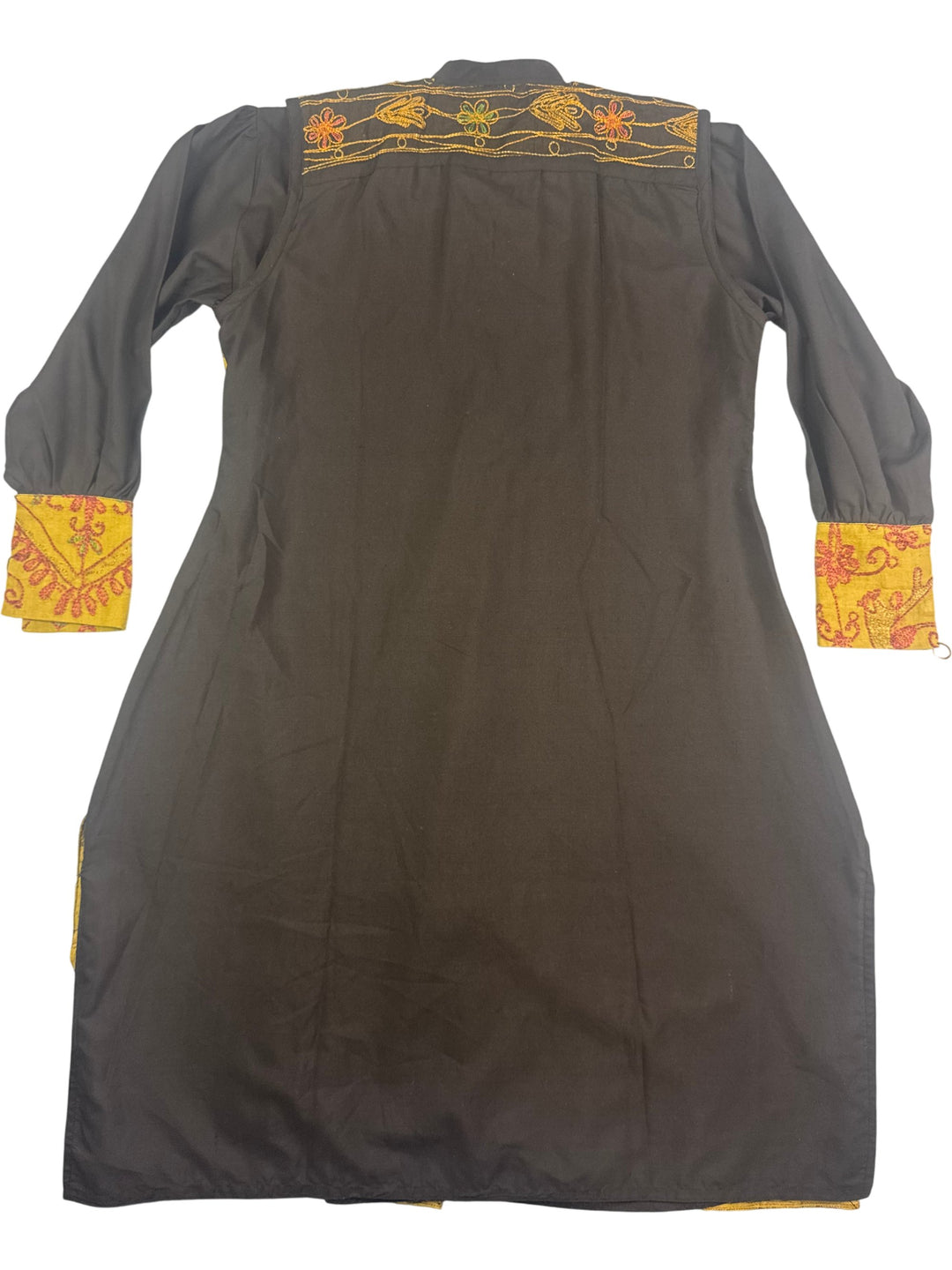 Vintage Indian Embroidered Long Sleeve Dress with Detached Waistcoat - M - Think Vintage