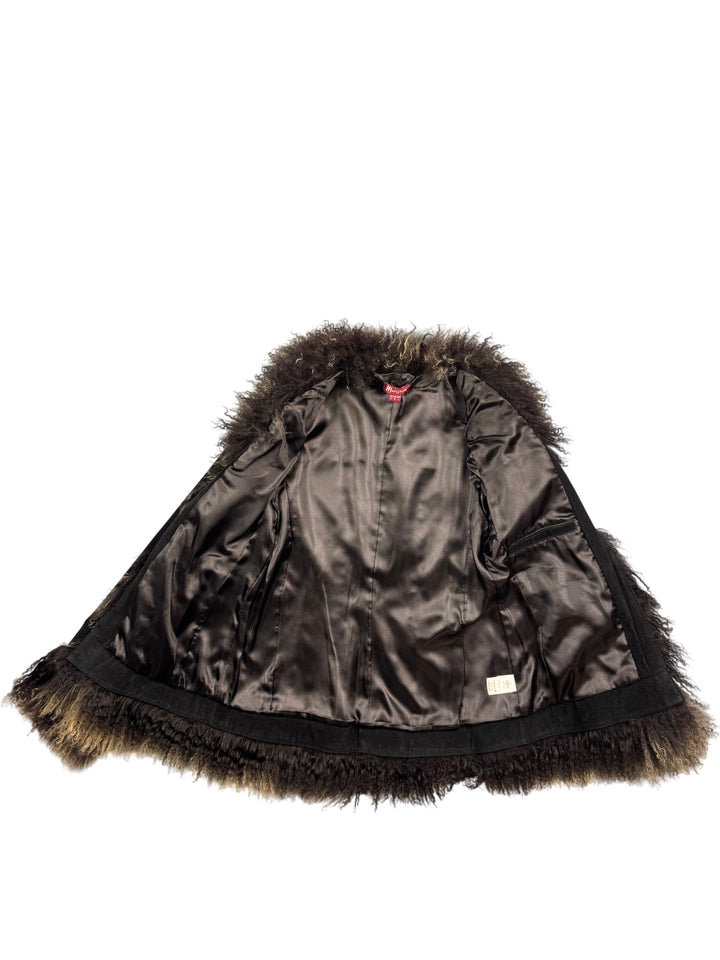 Monsoon Leather Fur Trim Coat - S