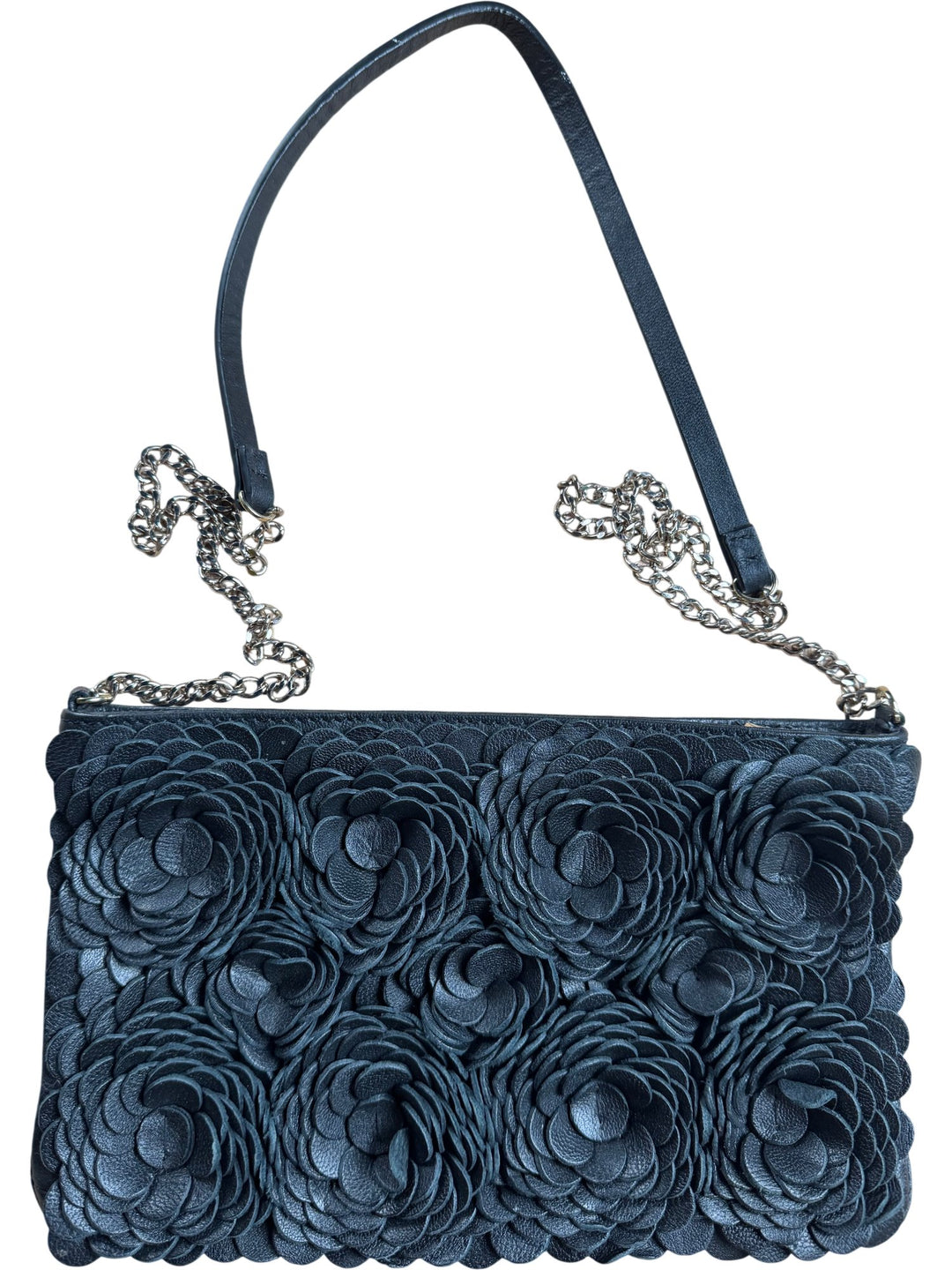 Floral Leather Black Clutch Bag