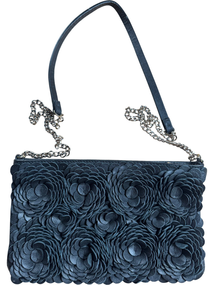 Floral Leather Black Clutch Bag