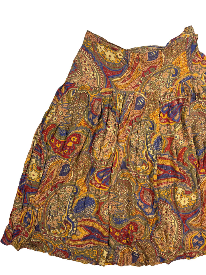 Paisley Patterned Flared Skirt - L - Think Vintage