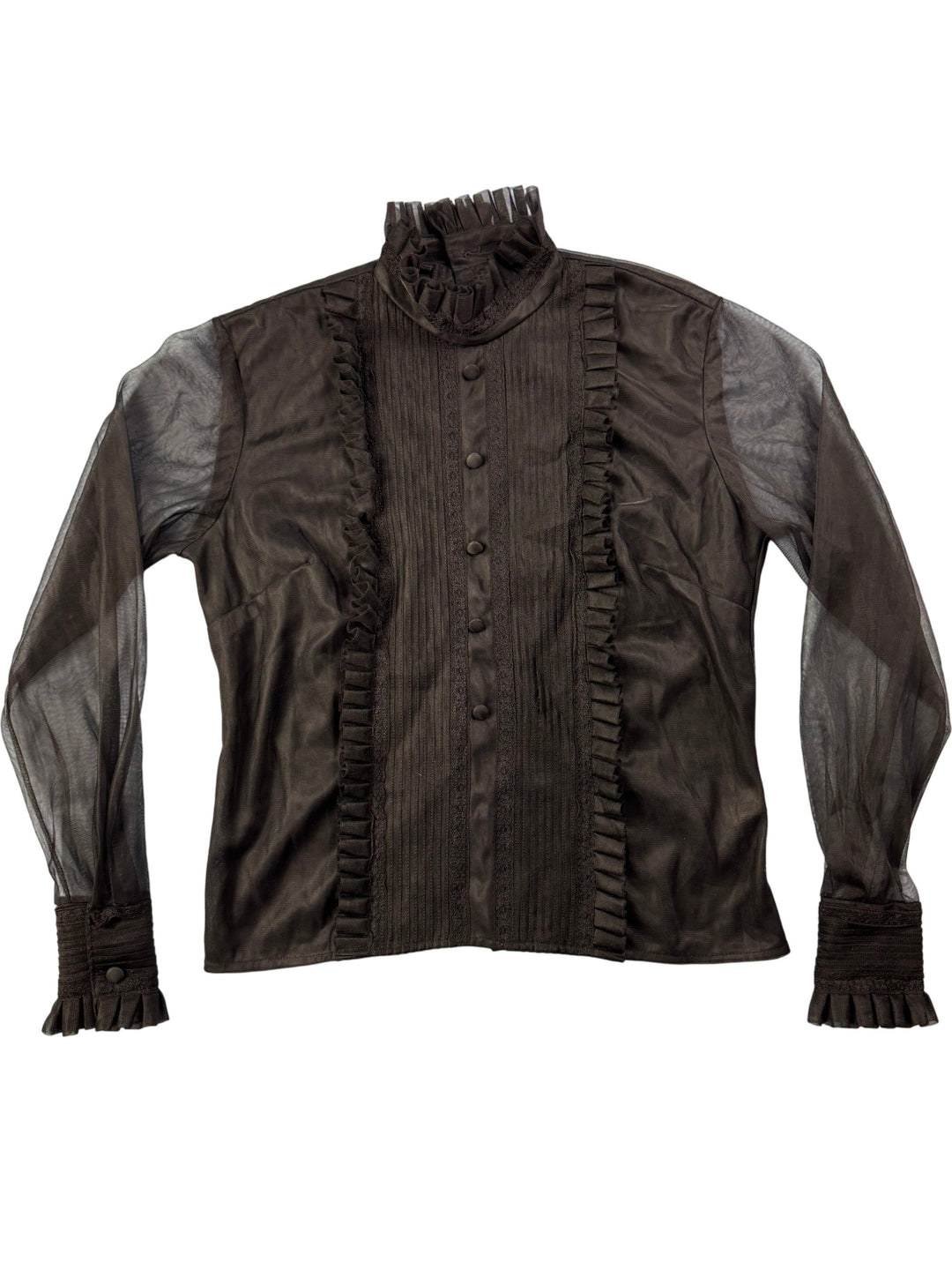 1970s Black Sheer Ruffle Blouse - Think Vintage