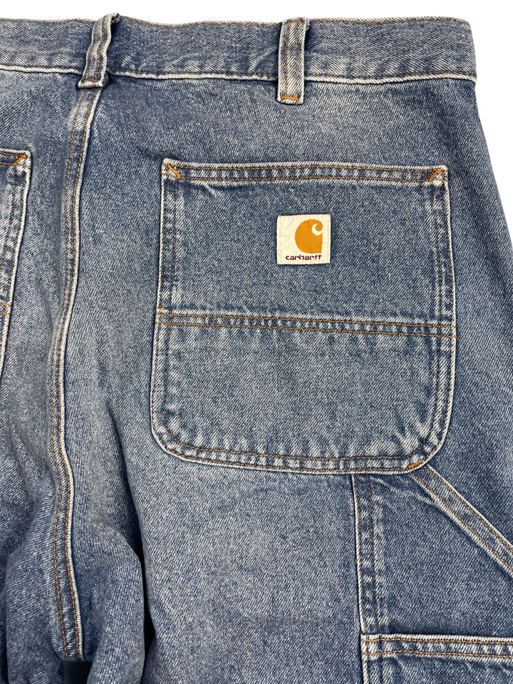 Carhartt Light Wash Denim Workwear Loose Fit Cargo Jeans - Think Vintage