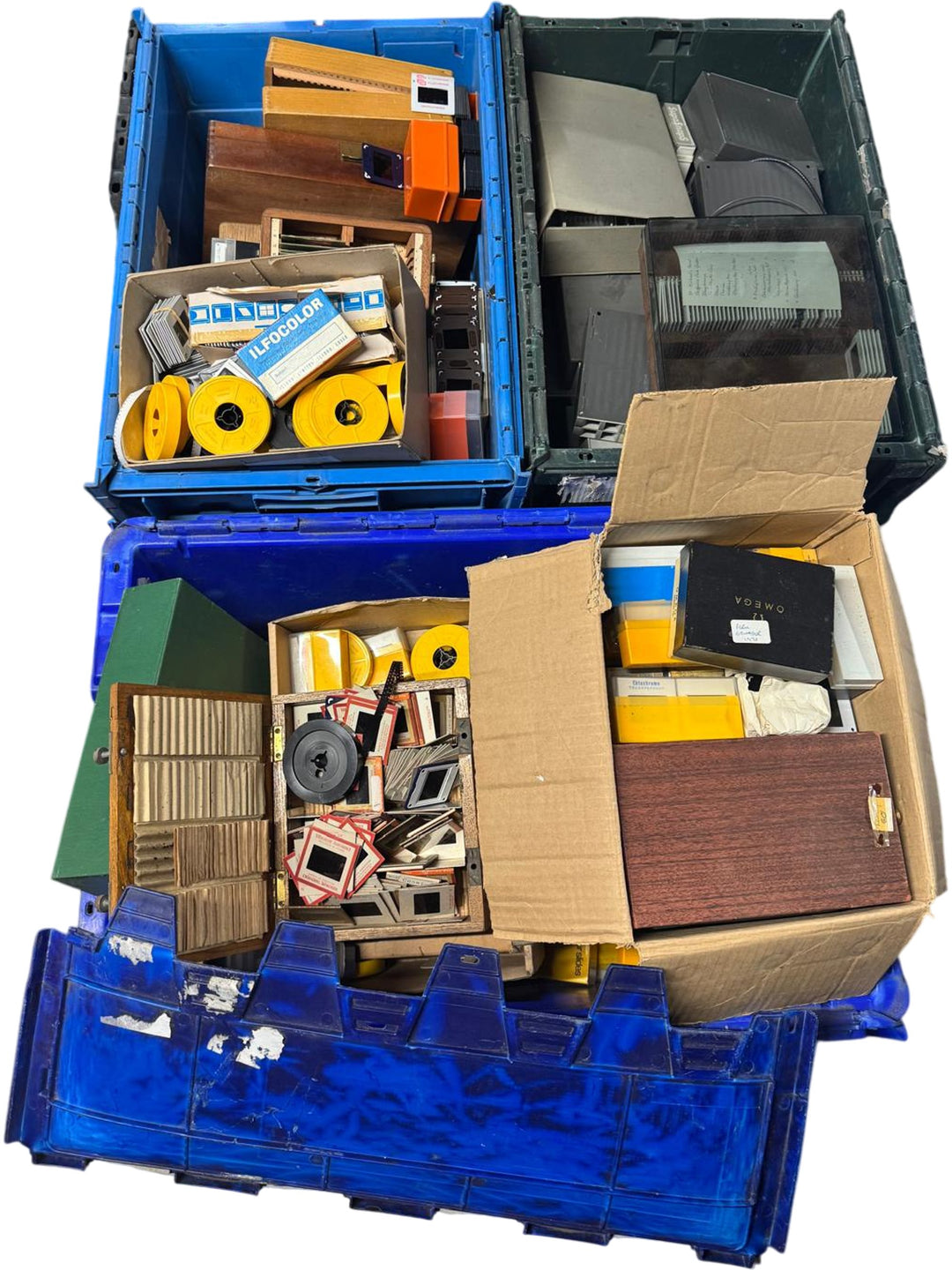 30+ Packing boxes of an unchecked collection of Photographic Slides & Cine Films - Think Vintage