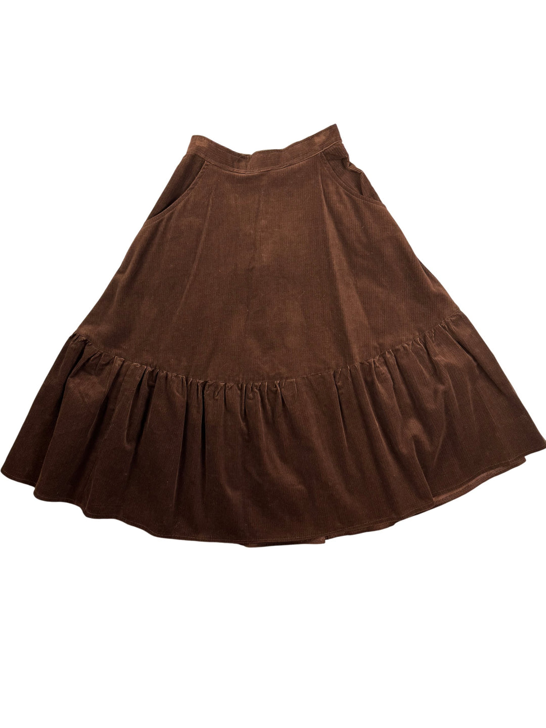 Brown Corduroy Gathered Skirt - XS - Think Vintage