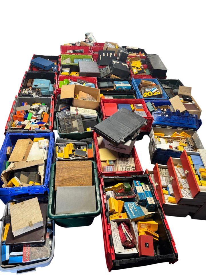 30+ Packing boxes of an unchecked collection of Photographic Slides & Cine Films - Think Vintage