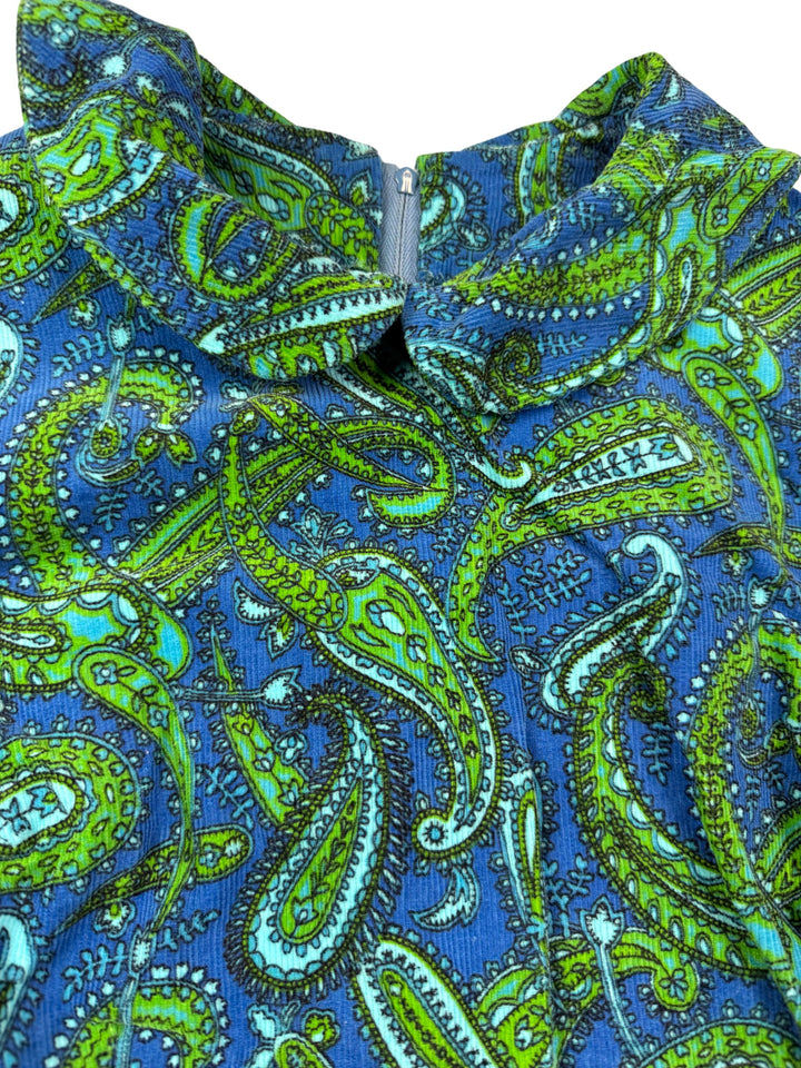 1960s Green Paisley Long Sleeve Dress - S
