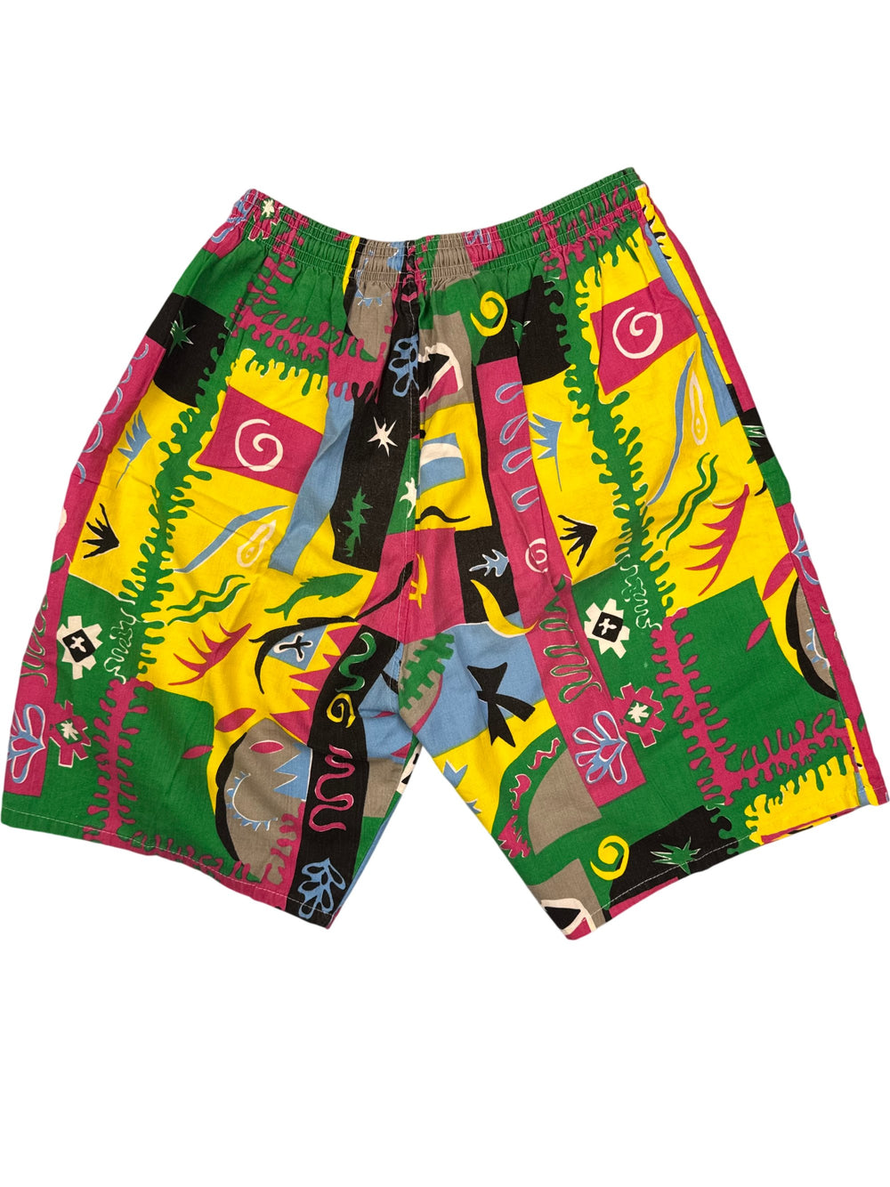 Colourful Abstract Pattern Shorts - M - Think Vintage