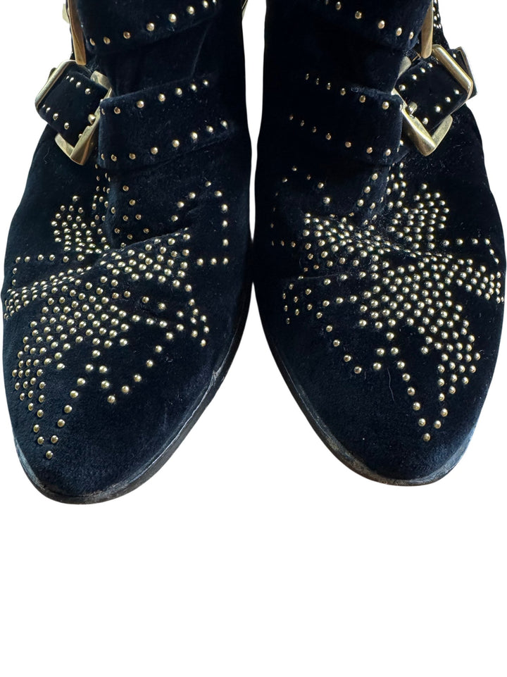 Chloe Studded Suede Buckle Ankle Boots - 4