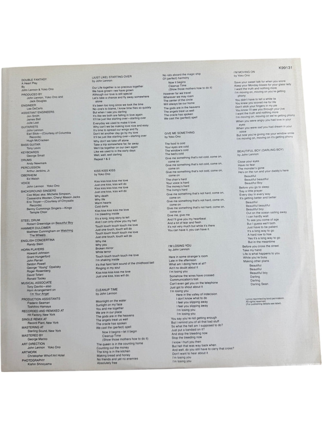 1980 John Lennon Yoko Ono Double Fantasy Vinyl - Good+