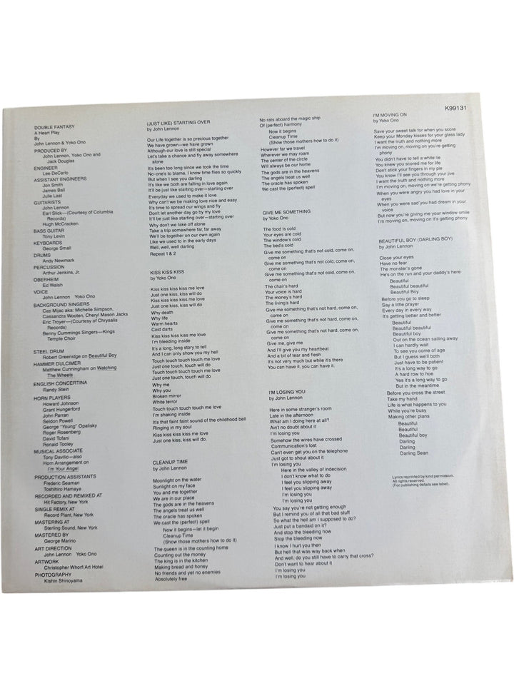 1980 John Lennon Yoko Ono Double Fantasy Vinyl - Good+