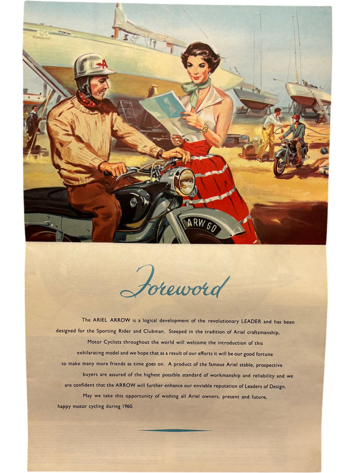 1960 Ariel Arrow Motorcycle Brochure 2 Stroke 249cc - Think Vintage