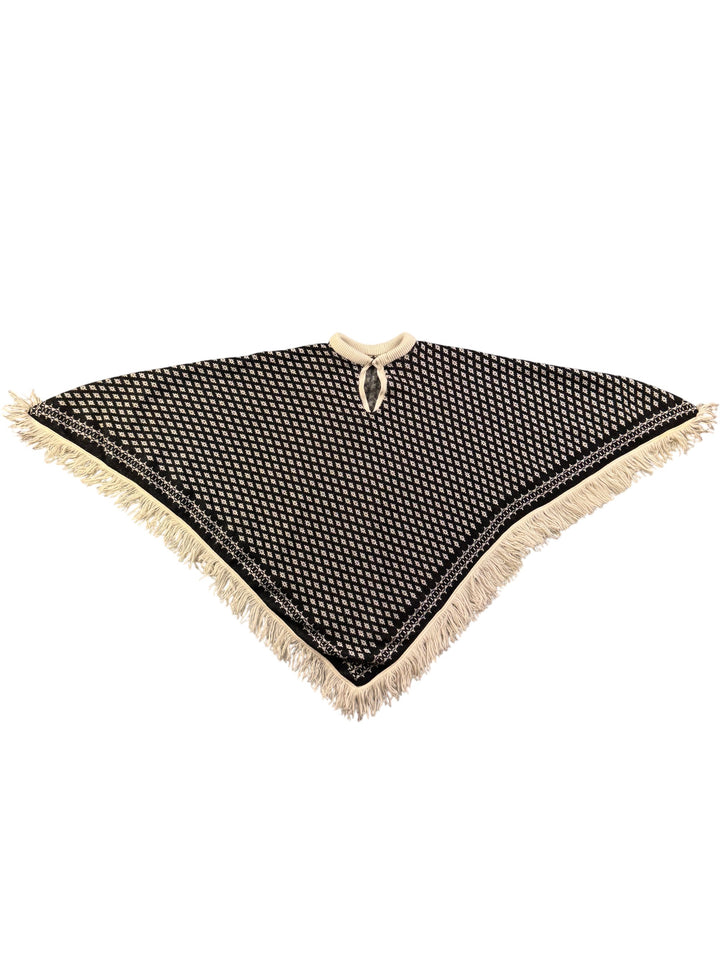 Geometric Black And White Knit poncho