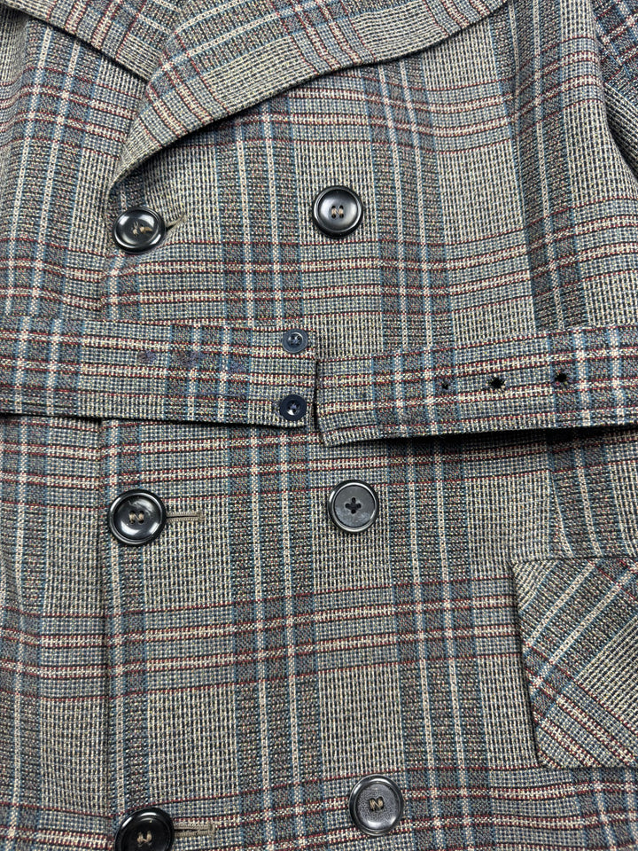 1970s Wool Plaid Trench Coat - M