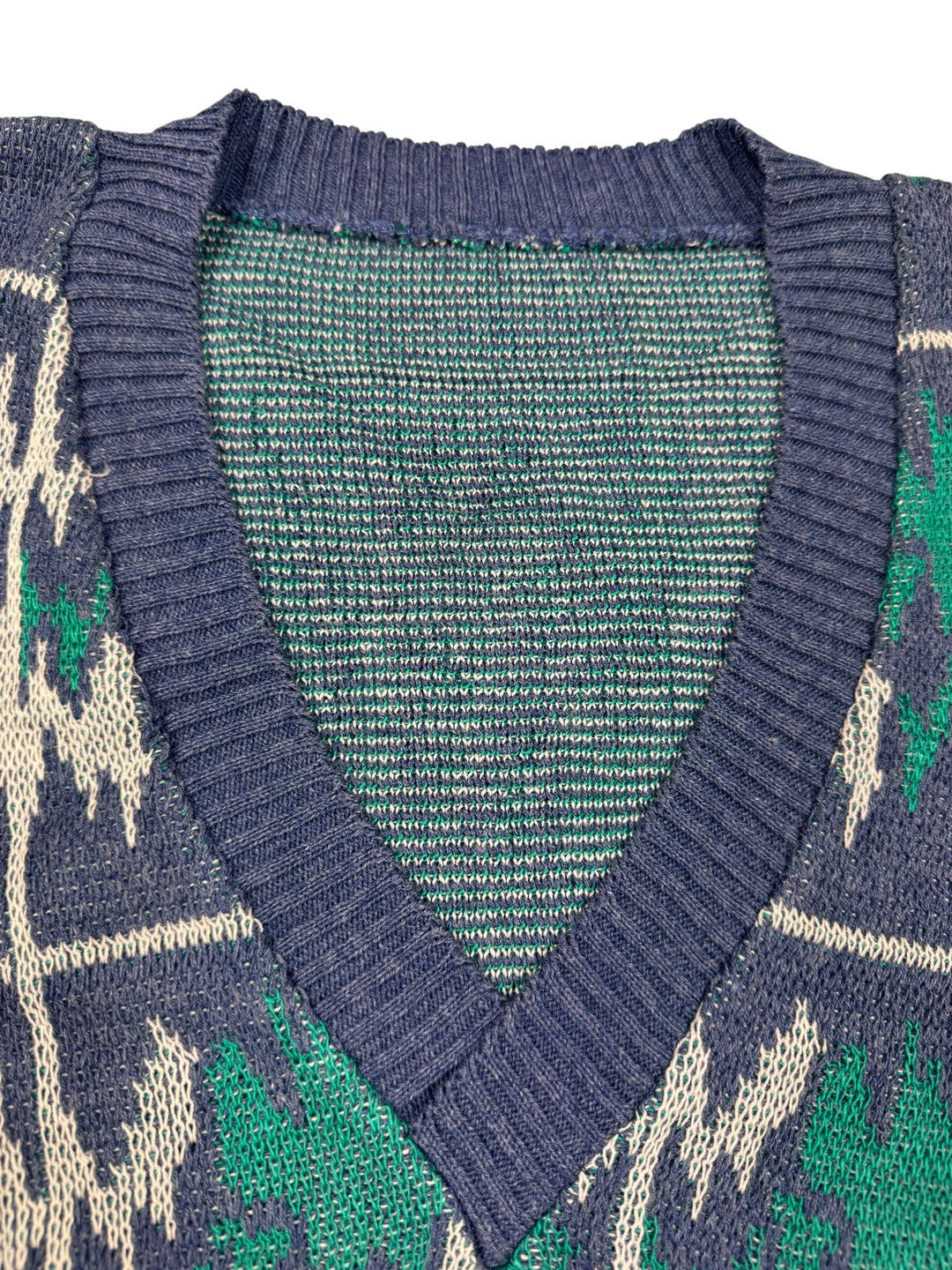 1980s Geometric Pattern V-Neck Sweater - M