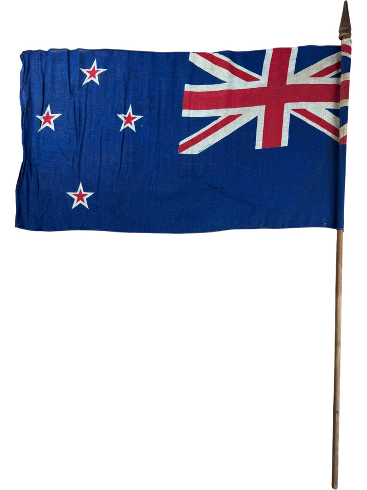 Vintage New Zealand Flag with Wooden Pole