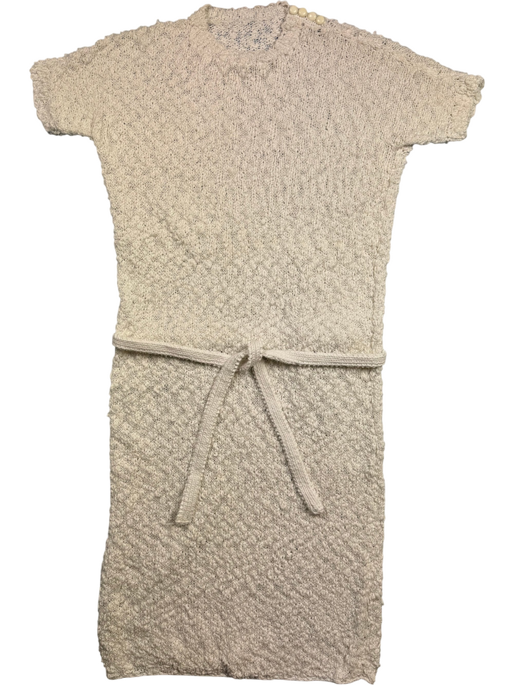 Textured Knit Dress with Belt - S - Think Vintage