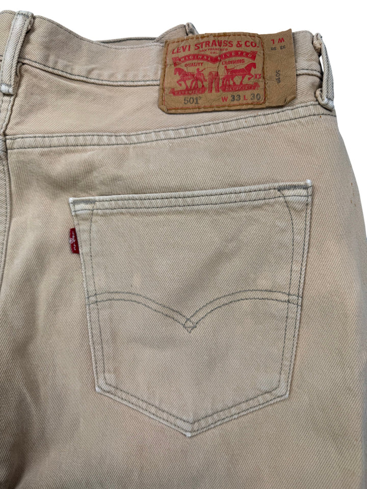 Levi's 501 Beige Denim Jeans - W33 L30 - Think Vintage