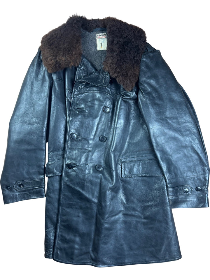 1960s Men's Leather Jacket with Fur Collar -M