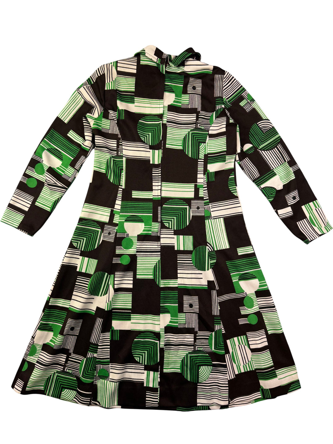 1970s Geometric Patterned Long Sleeve Dress - L