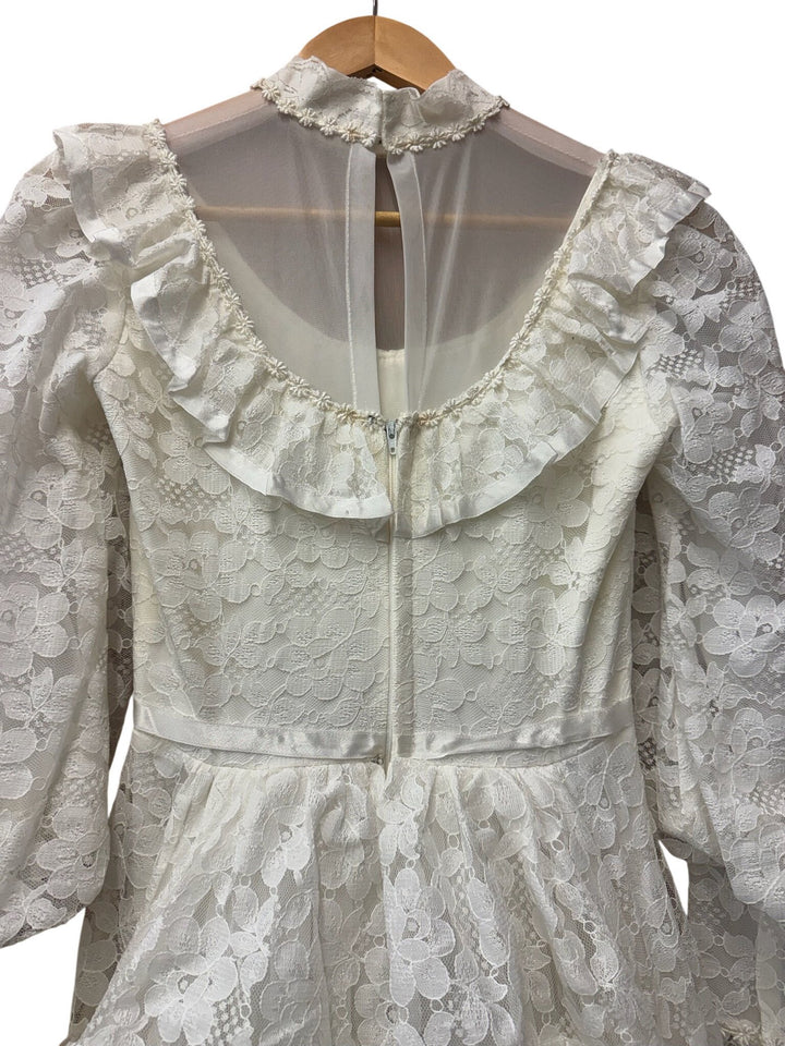 1970s Lace Wedding Dress With Ruffled Details