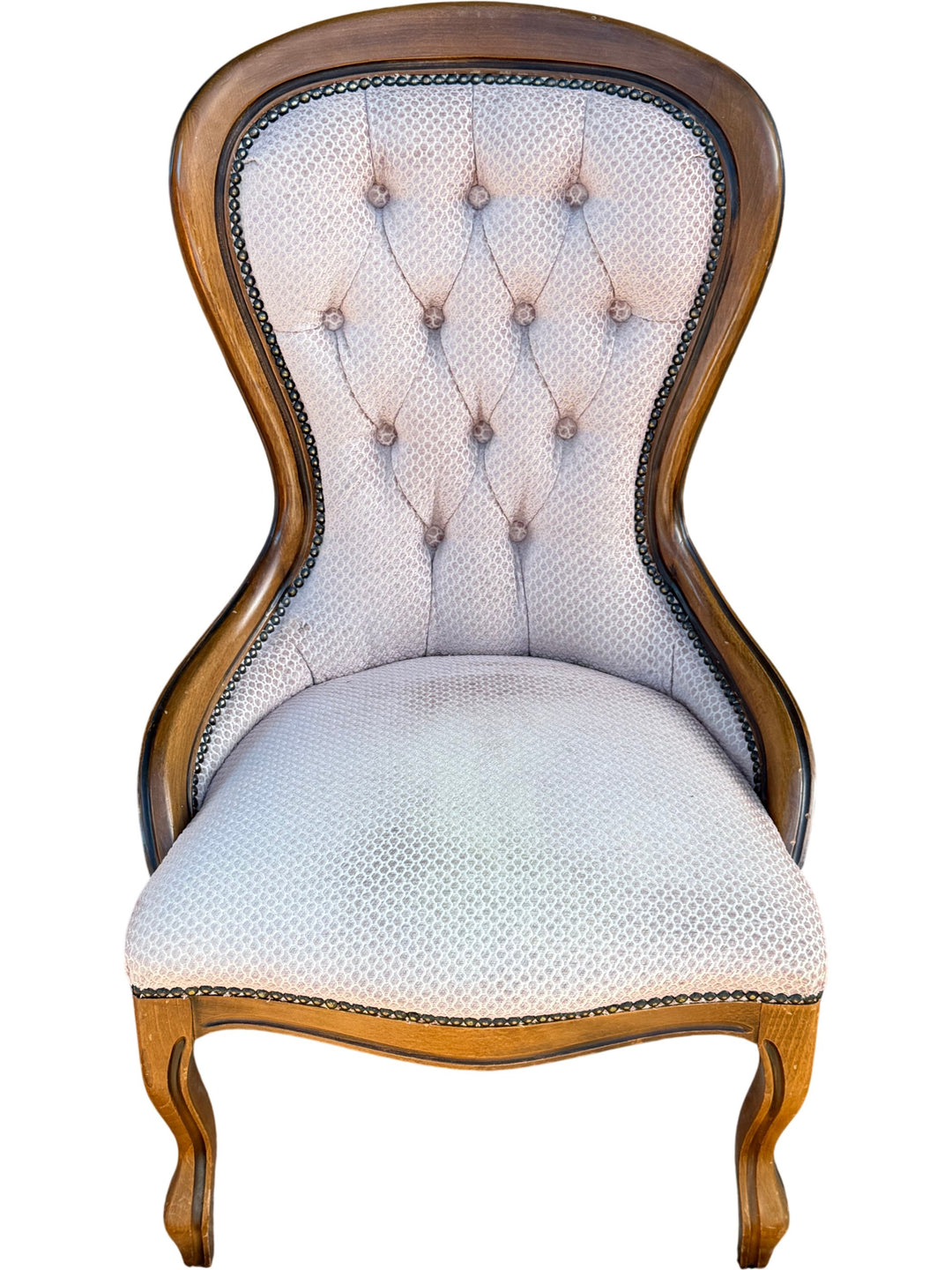 Upholstered Wooden Chair with Tufted Back - Think Vintage