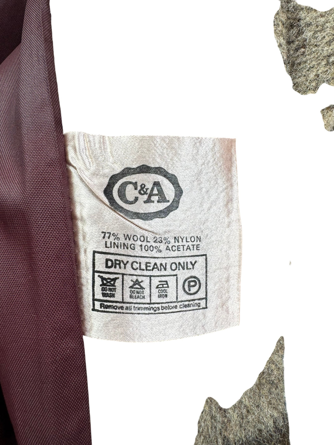 C&A Wool Blend Checkered Overcoat with Faux Fur Collar - M