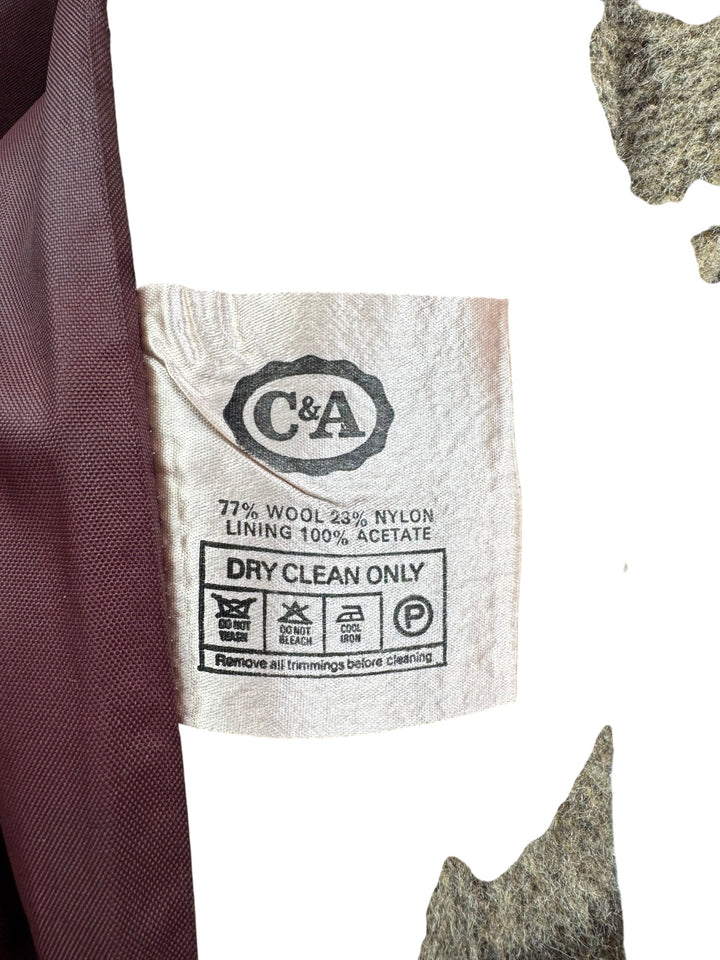 C&A Wool Blend Checkered Overcoat with Faux Fur Collar - M