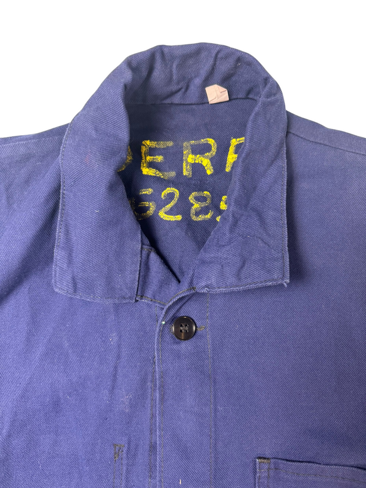 Blue French Workwear Cotton Trucker Jacket - L - Think Vintage