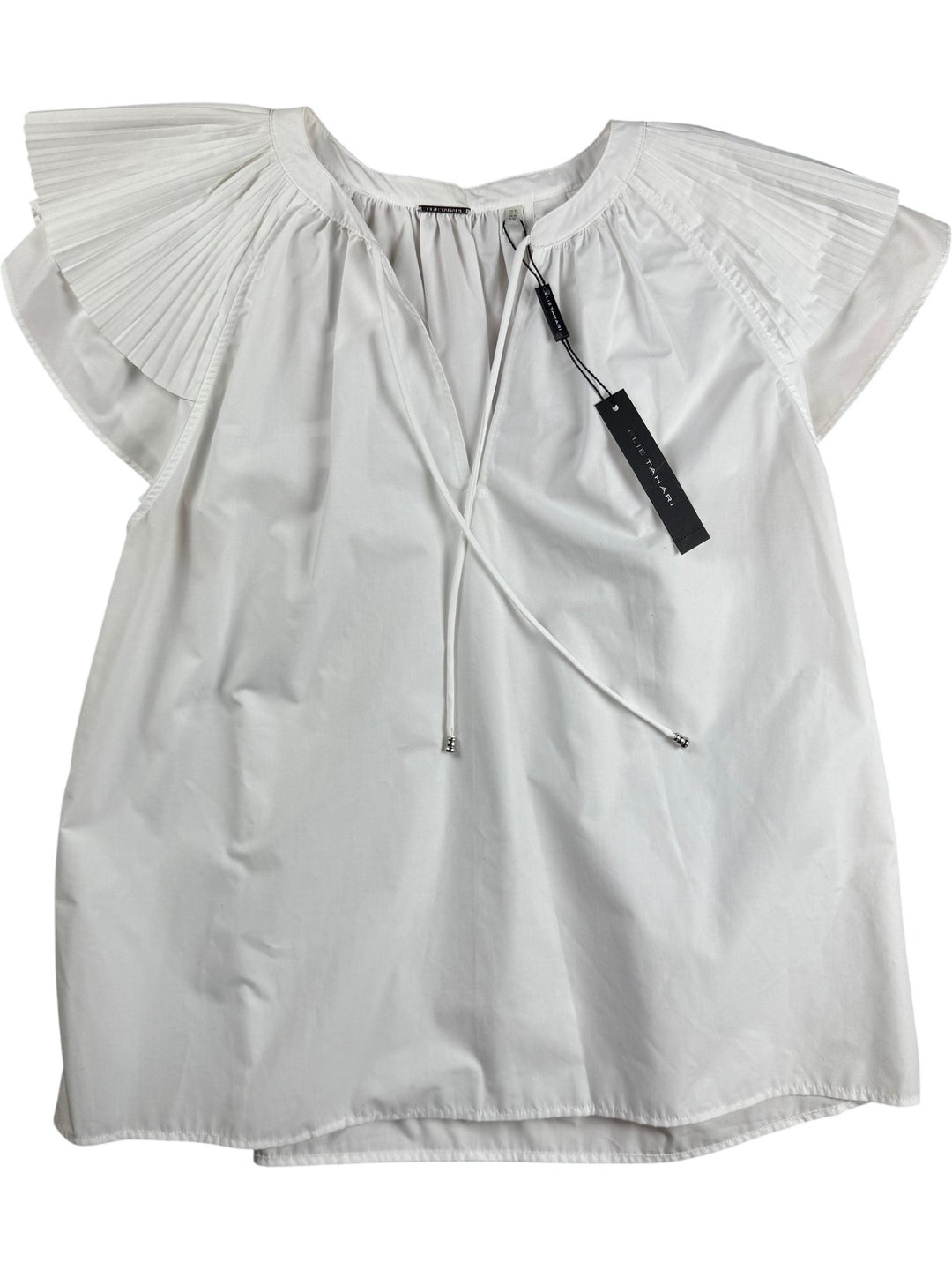 Elie Tahari Pleated Cap Sleeve Blouse - L