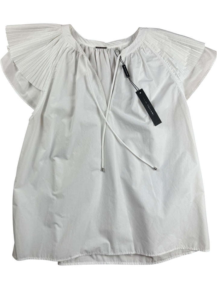 Elie Tahari Pleated Cap Sleeve Blouse - L