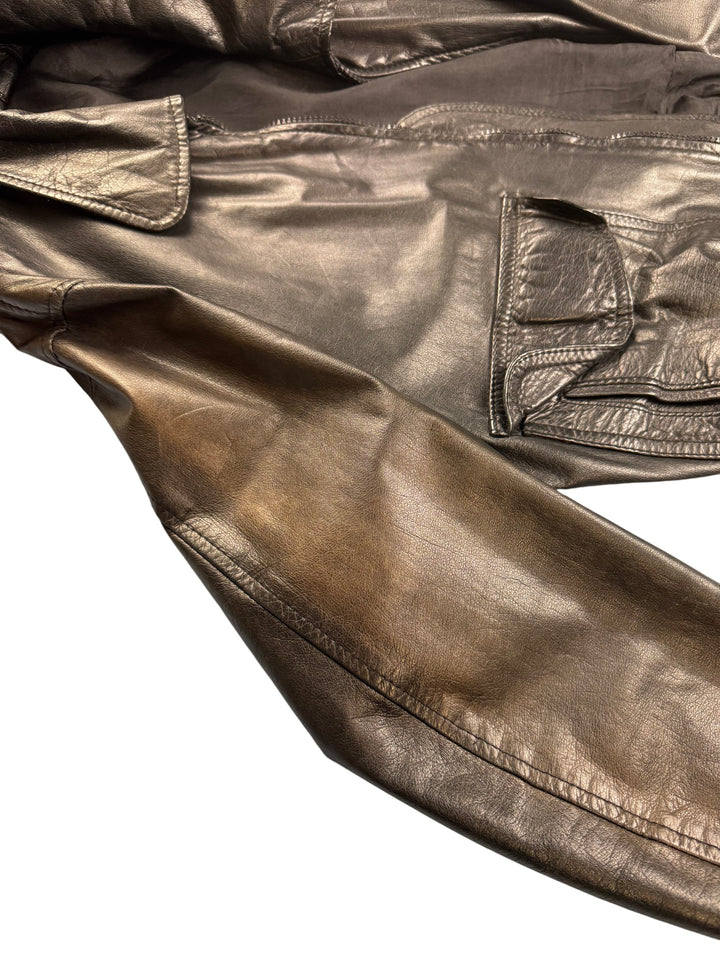 1970s Black Leather Bomber Jacket - S - Think Vintage