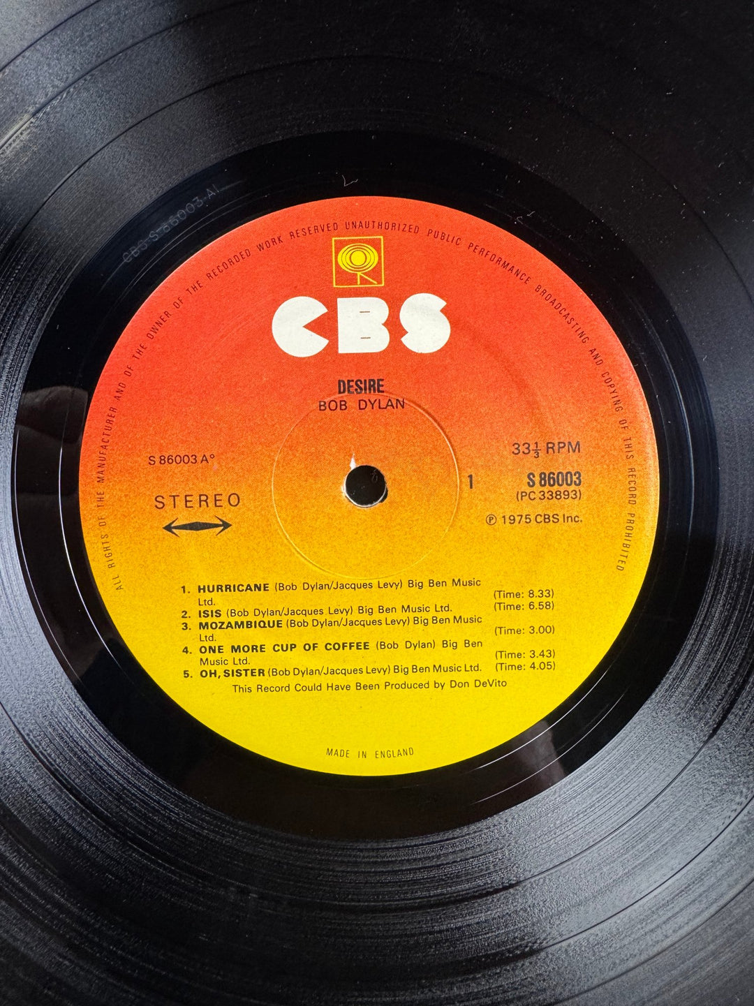 Bob Dylan Desire Vinyl Record - Very Good