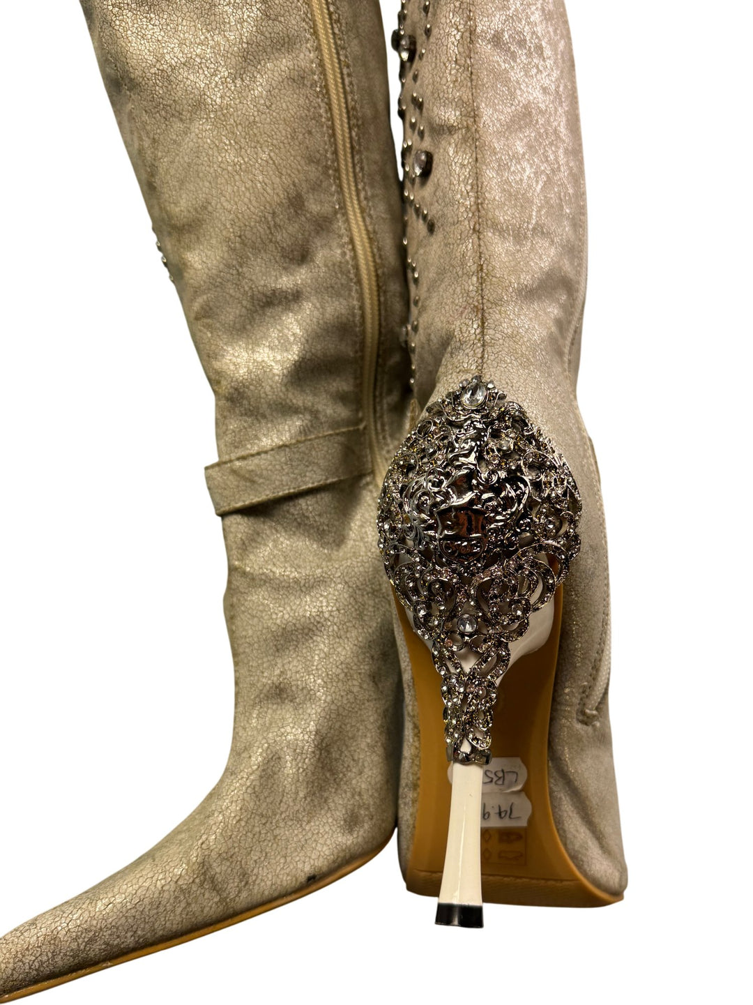 Embellished Knee-High Heeled Boots - SIZE 4