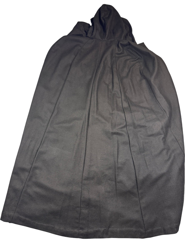 Black Hooded Cape With Gold Button Details - L - Think Vintage