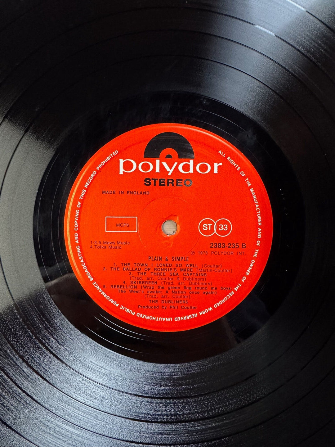 The Dubliners Plain & Simple Vinyl Record - Very Good