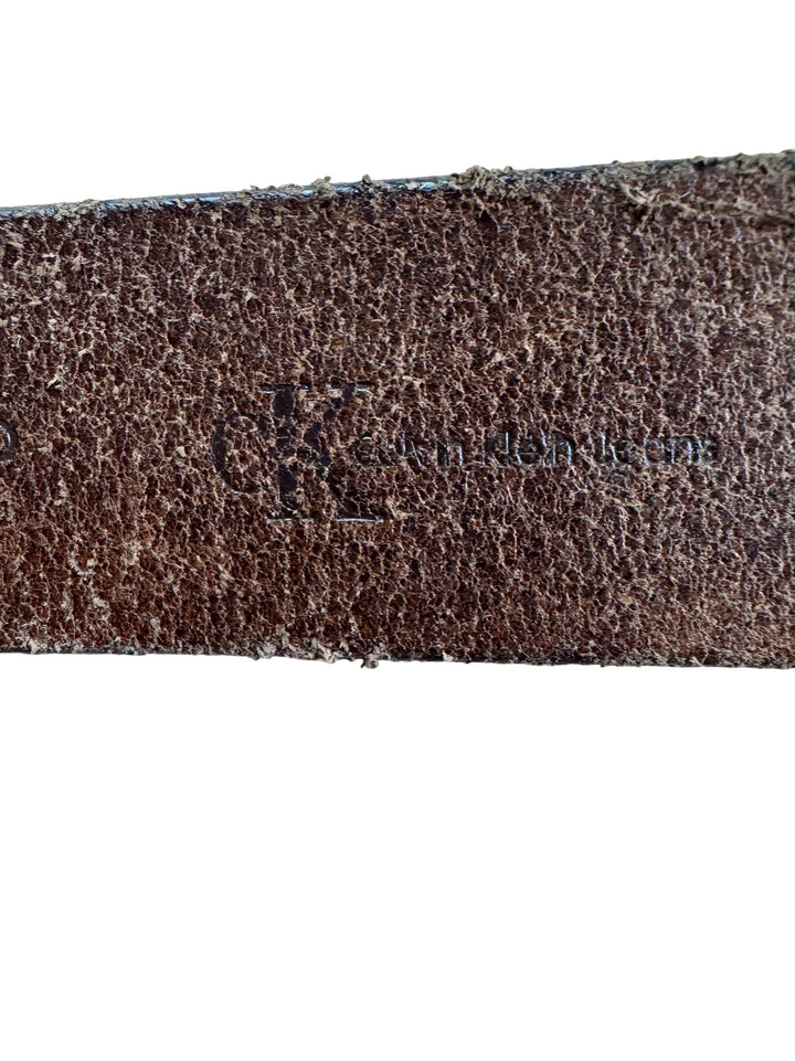Calvin Klein Brown Leather Belt with Metal Logo Buckle - W24-29