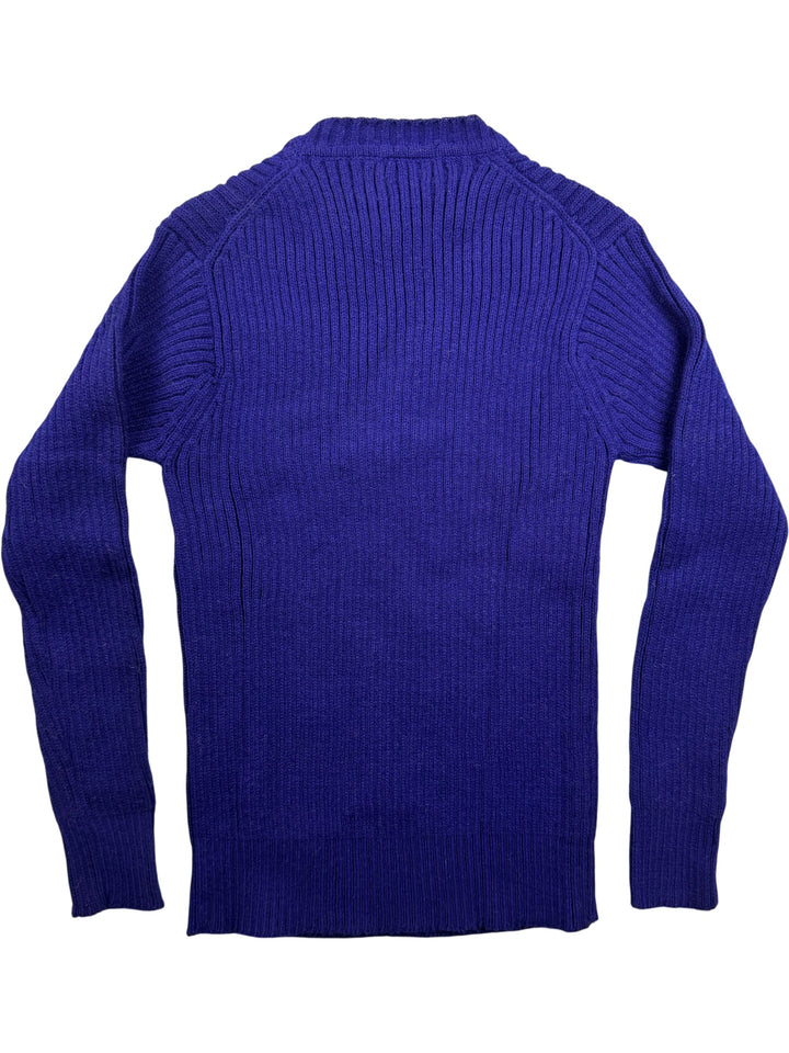 Blue Knitted Sweater with Red Pattern - XS