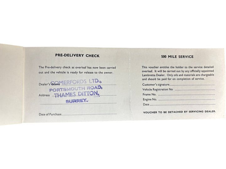Lambretta Service Voucher Booklet Collectable Scooter Memorabilia - Think Vintage