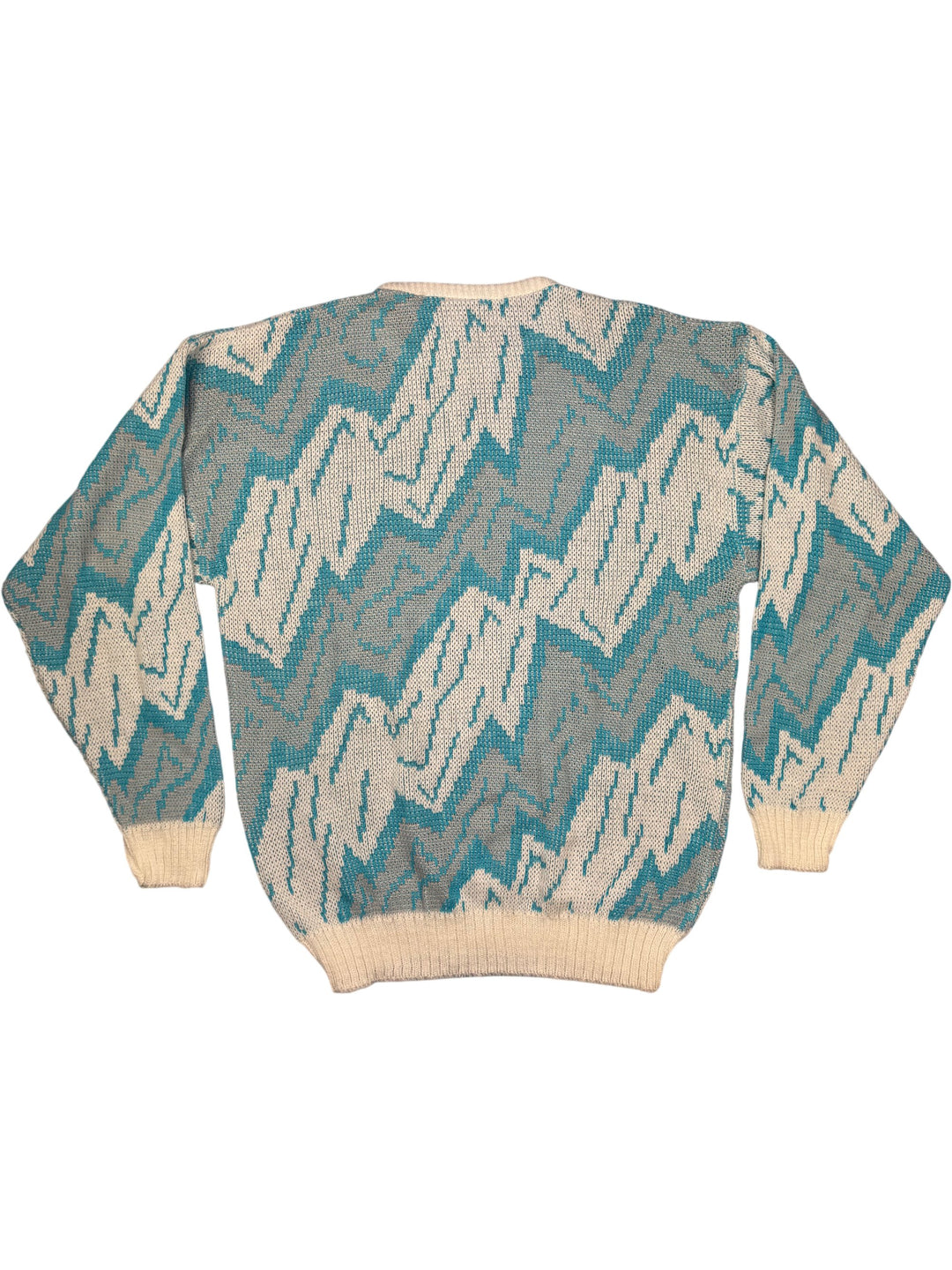 Rich Boy Blue White Geometric Knit Sweater - M