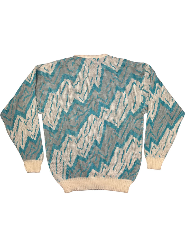 Rich Boy Blue White Geometric Knit Sweater - M