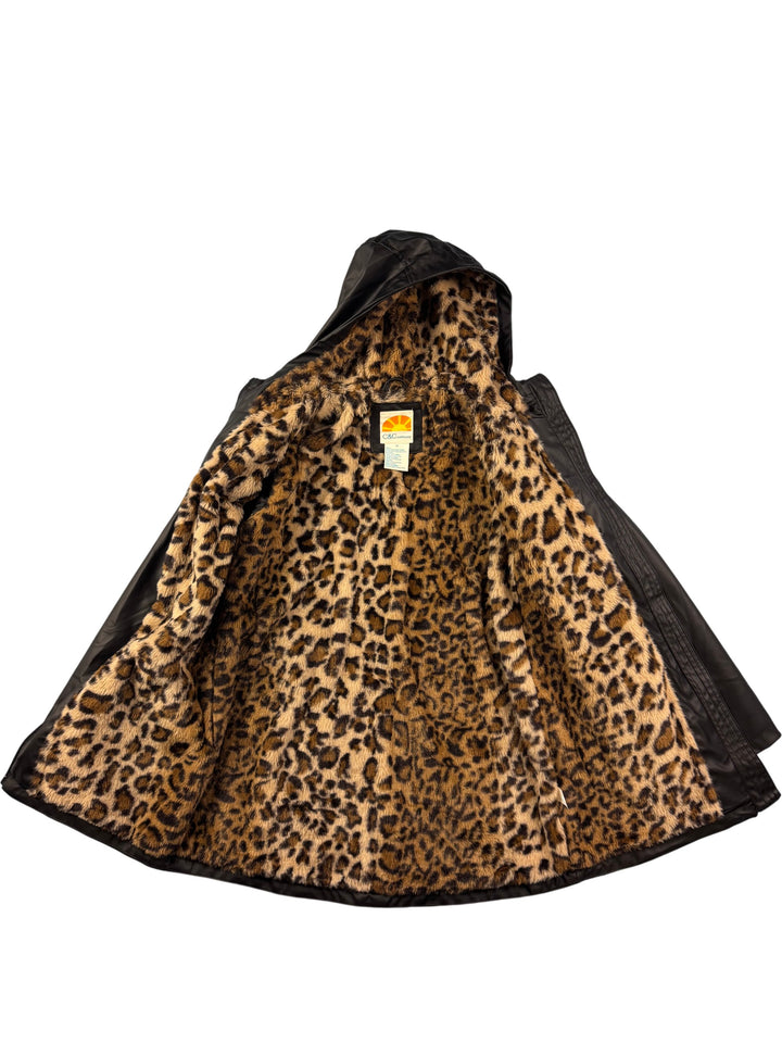 C&C California Brown Hooded Fur Lined Raincoat - S