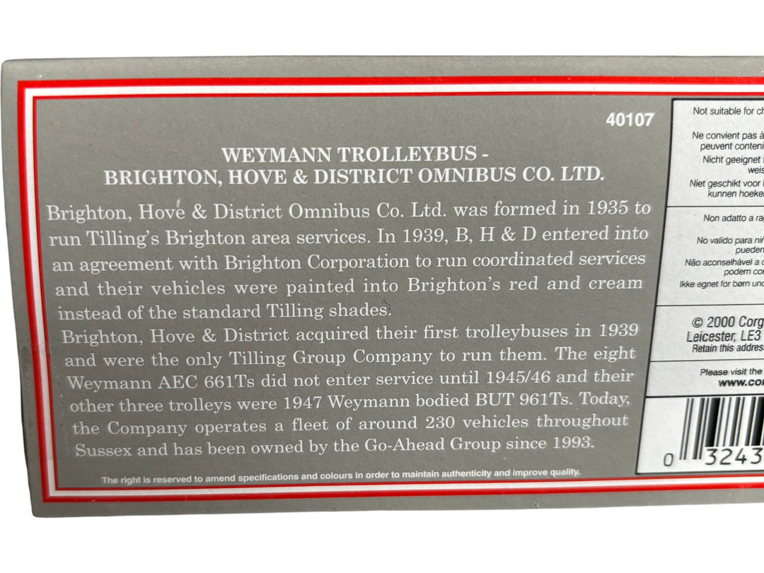 Corgi Original Omnibus Weymann Trolleybus Model Limited Edition 40107 - Think Vintage
