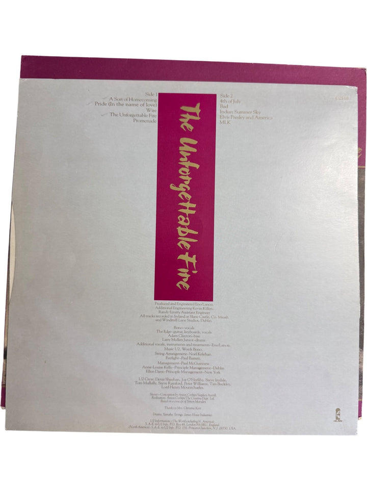U2 The Unforgettable Fire Vinyl Record - Very Good