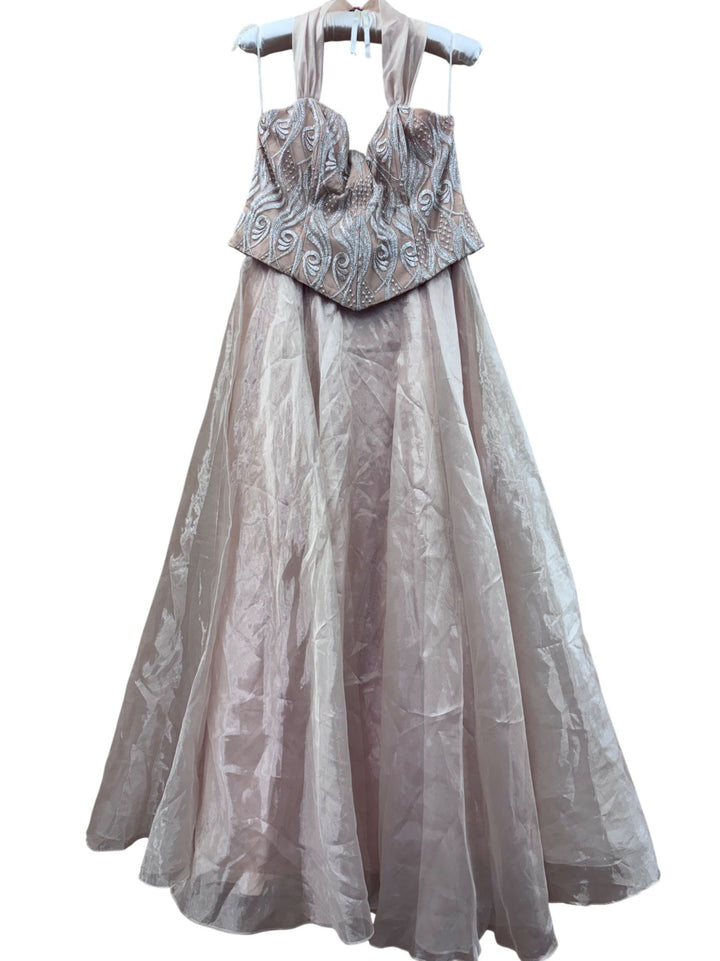 Embroidered Strapless Evening Dress