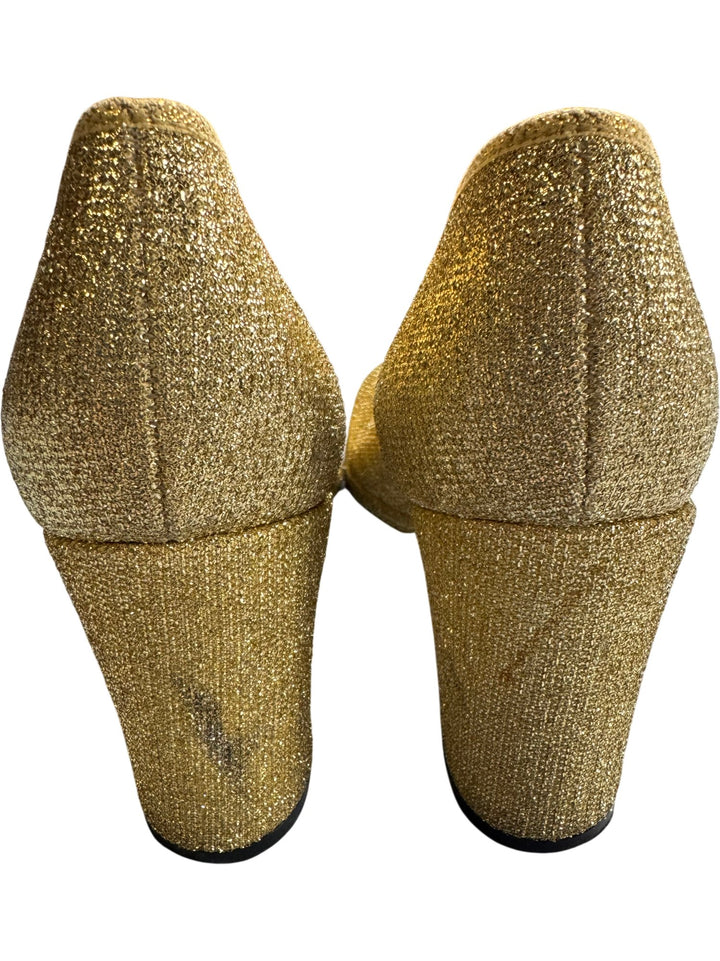Gold Square Toe Block Heel Shoes